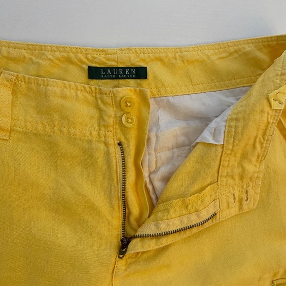 Lauren Ralph Lauren 100% Soft Linen High Rise Cargo Pants Yellow Size 8 - Picture 8 of 14